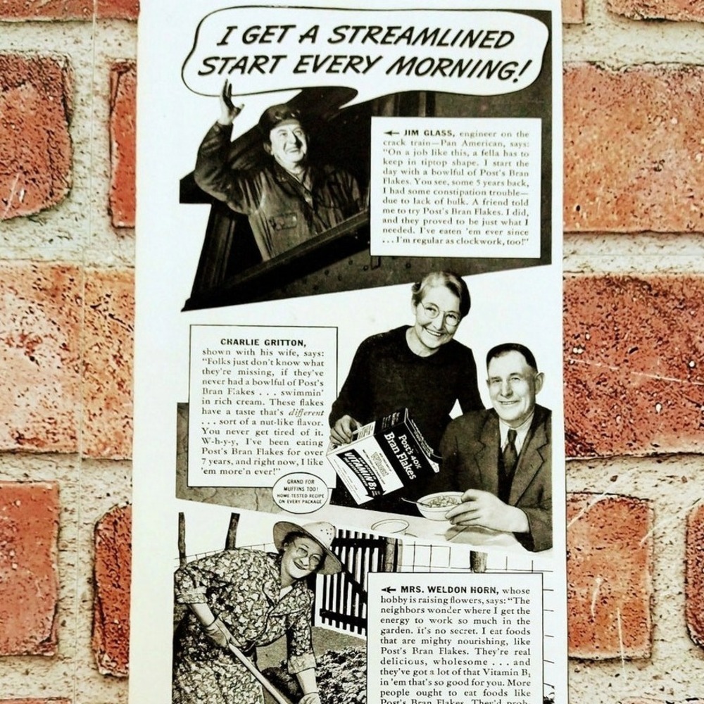 1941 Post Cereal "Streamlined Start Every Morning" Original Vtg PRINT AD